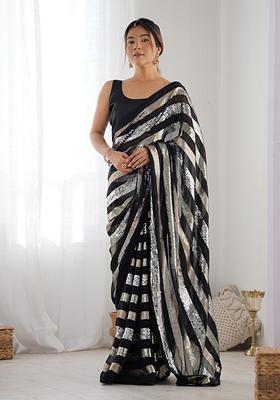 Black Sequin Embroidered Georgette Saree Set