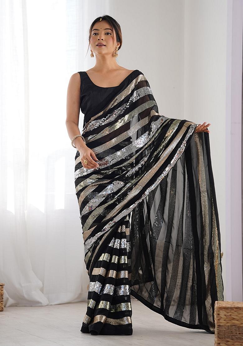 Black Sequin Embroidered Georgette Saree Set