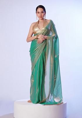 Sea Green Lace Work Satin Saree Set
