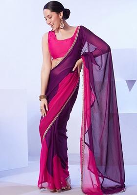 Purple Lace Work Satin Saree Set
