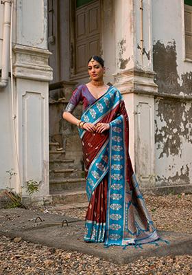 Coffee Brown Zari Work Banarasi Silk Saree Set