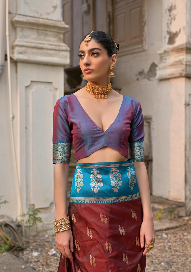 Coffee Brown Zari Work Banarasi Silk Saree Set