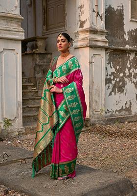 Pink Zari Work Banarasi Silk Saree Set