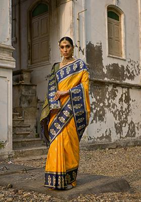 Yellow Zari Work Banarasi Silk Saree Set