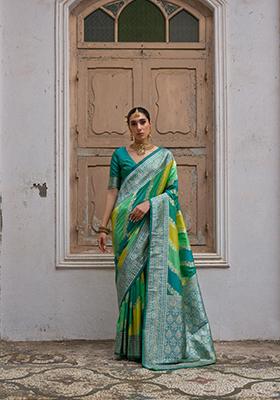 Green Woven Banarasi Silk Saree Set