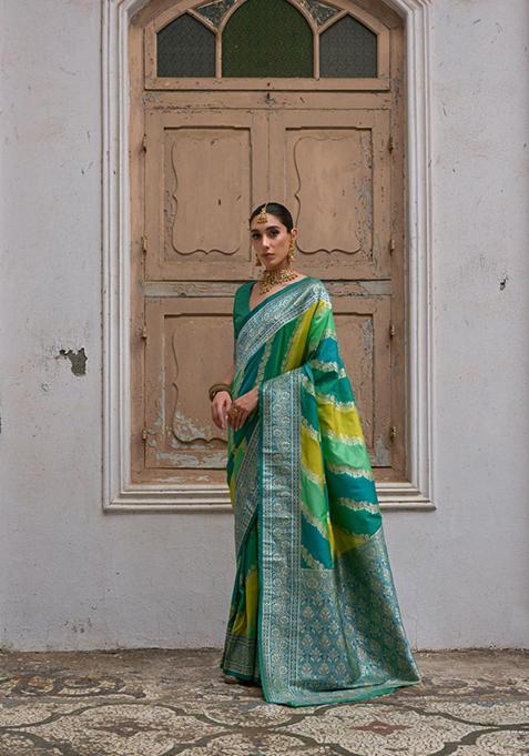 Green Woven Banarasi Silk Saree Set