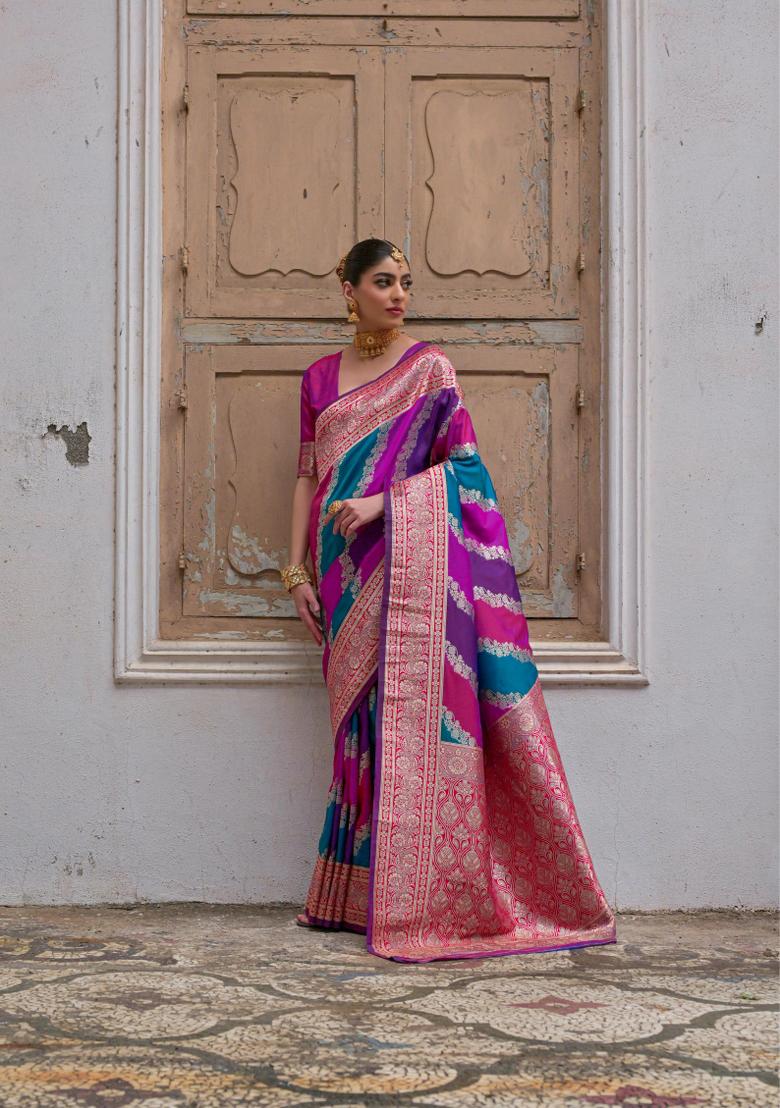 Pink Woven Banarasi Silk Saree Set