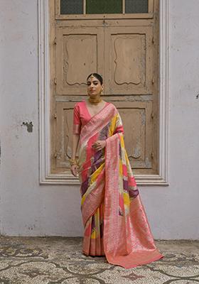 Yellow Woven Banarasi Silk Saree Set