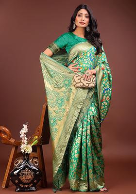 Green Woven Lichi Silk Saree Set