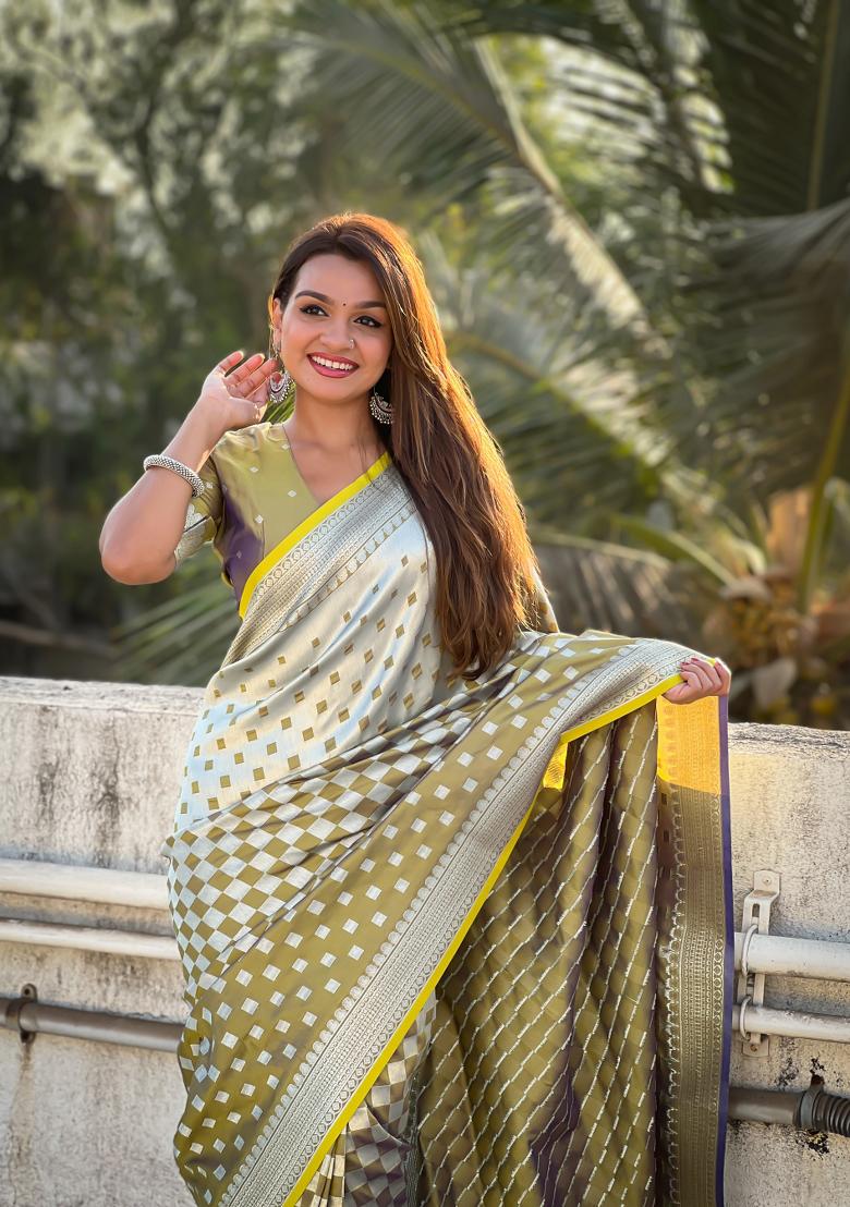 Yellow Zari Work Banarasi Silk Saree Set