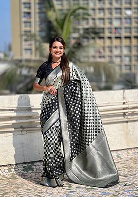 Black Zari Work Banarasi Silk Saree Set