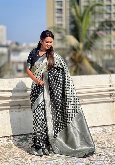 Black Zari Work Banarasi Silk Saree Set