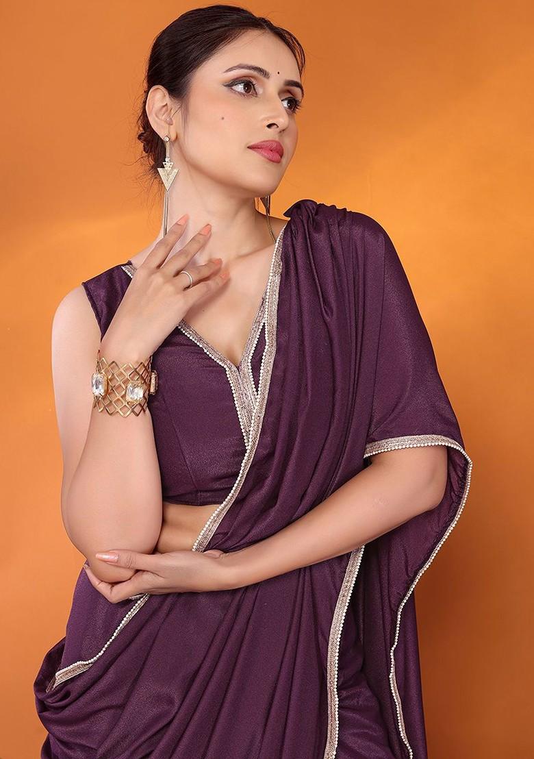 Magenta Embellished Georgette Saree Set