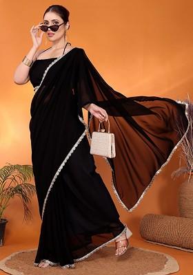 Black Embellished Georgette Saree Set