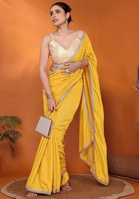Yellow Embellished Georgette Saree Set