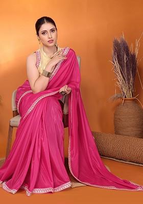 Pink Embellished Georgette Saree Set