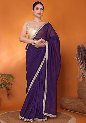 Purple Embellished Organza Saree Set