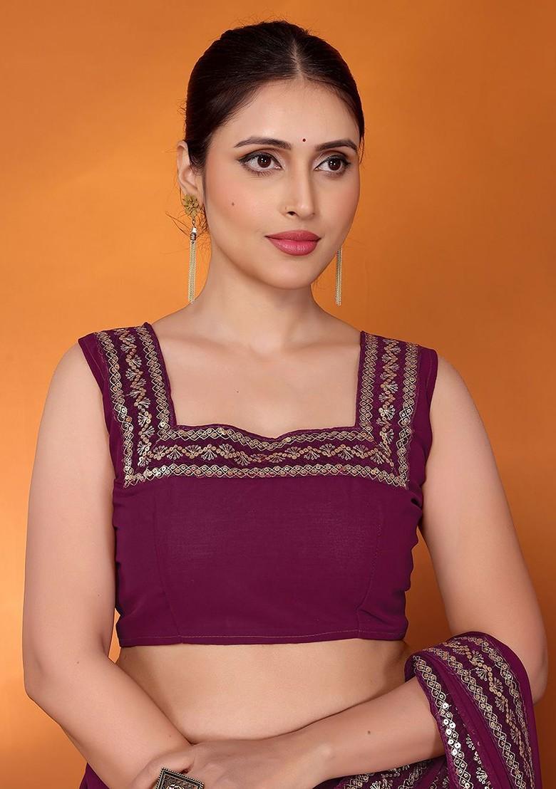 Purple Embellished Georgette Saree Set