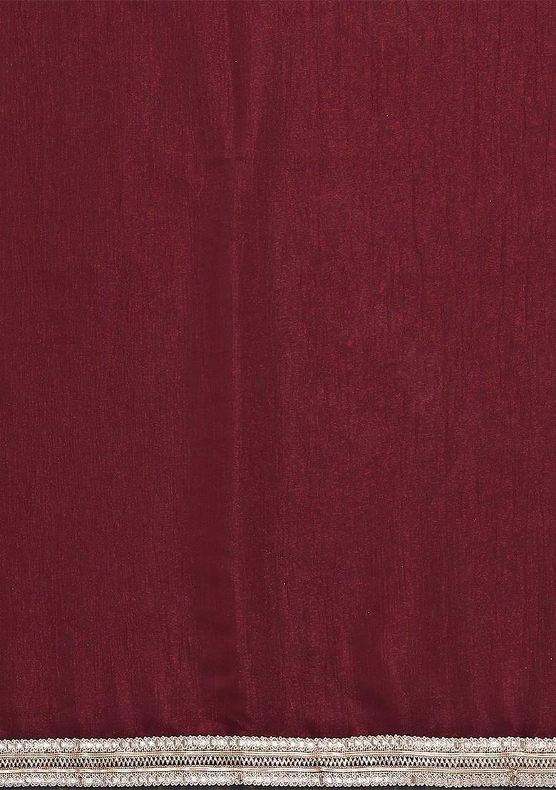 Maroon Embellished Organza Saree Set