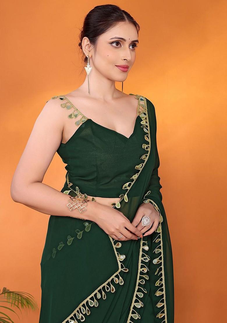 Green Embellished Georgette Saree Set