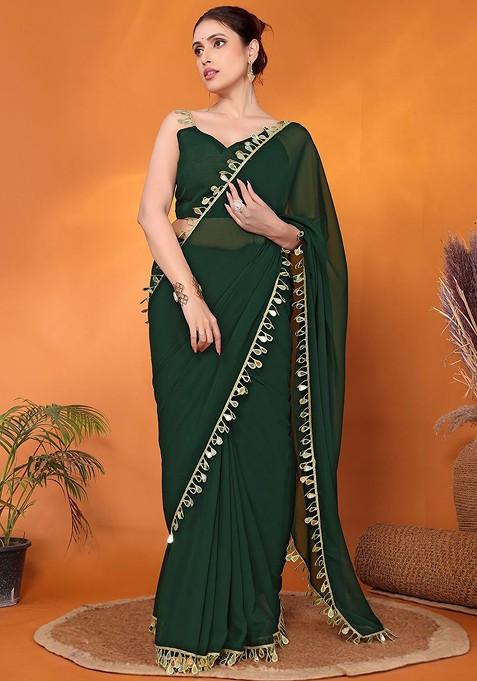 Green Embellished Georgette Saree Set