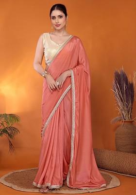 Peach Embellished Georgette Saree Set