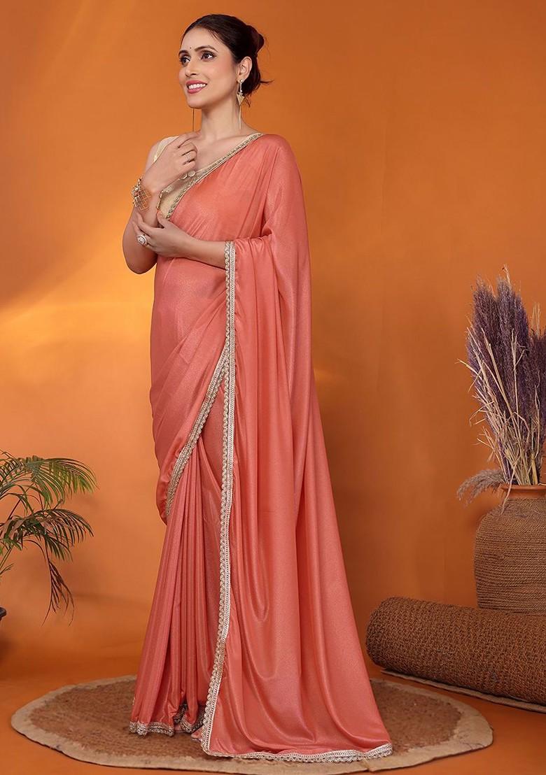 Peach Embellished Georgette Saree Set