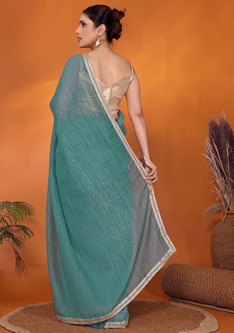 Blue Embellished Organza Saree Set