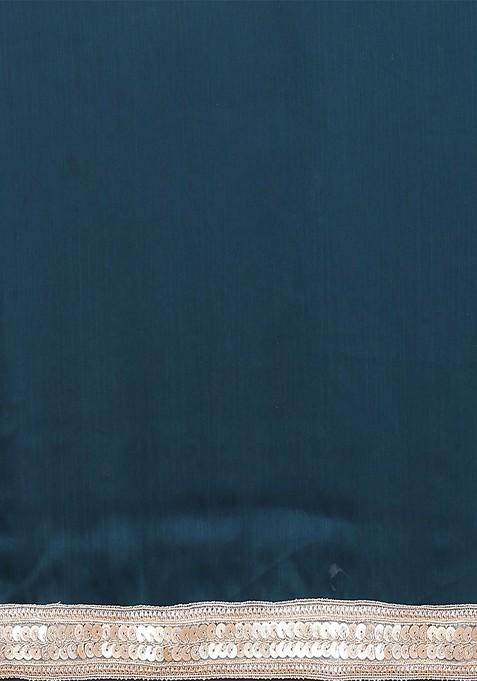 Teal Green Embellished Satin Saree Set