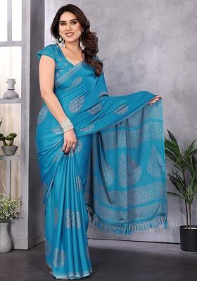 Blue Embroidered Chiffon Saree Set