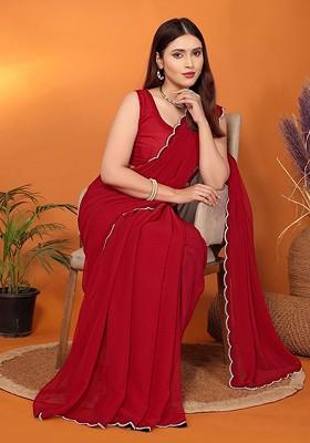 Maroon Embellished Georgette Saree Set