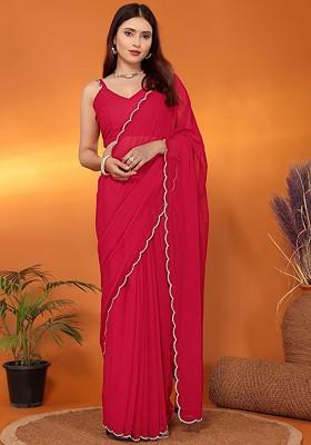 Pink Embellished Georgette Saree Set