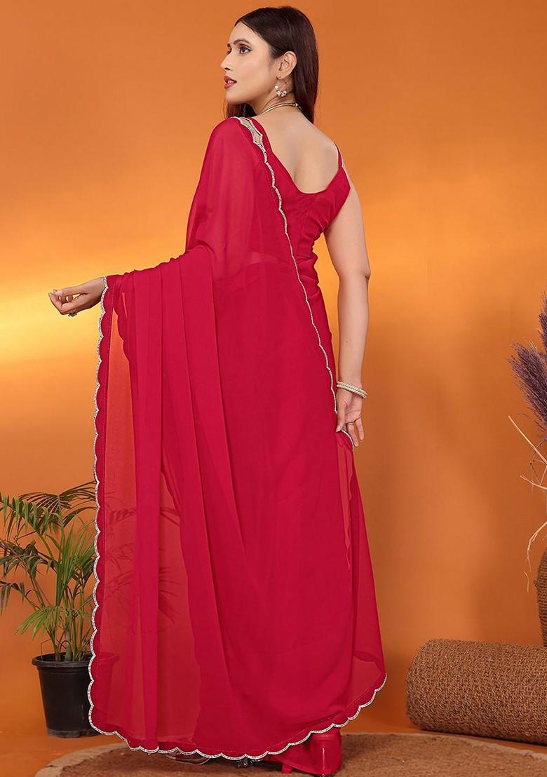 Pink Embellished Georgette Saree Set
