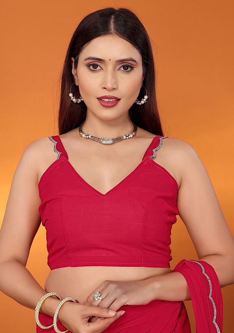 Pink Embellished Georgette Saree Set