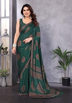 Green Embellished Poly Blend Saree Set