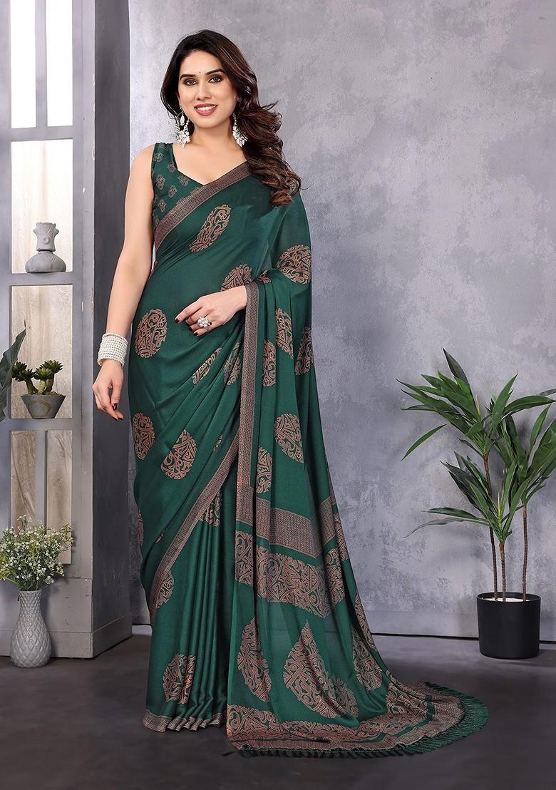 Green Embellished Poly Blend Saree Set