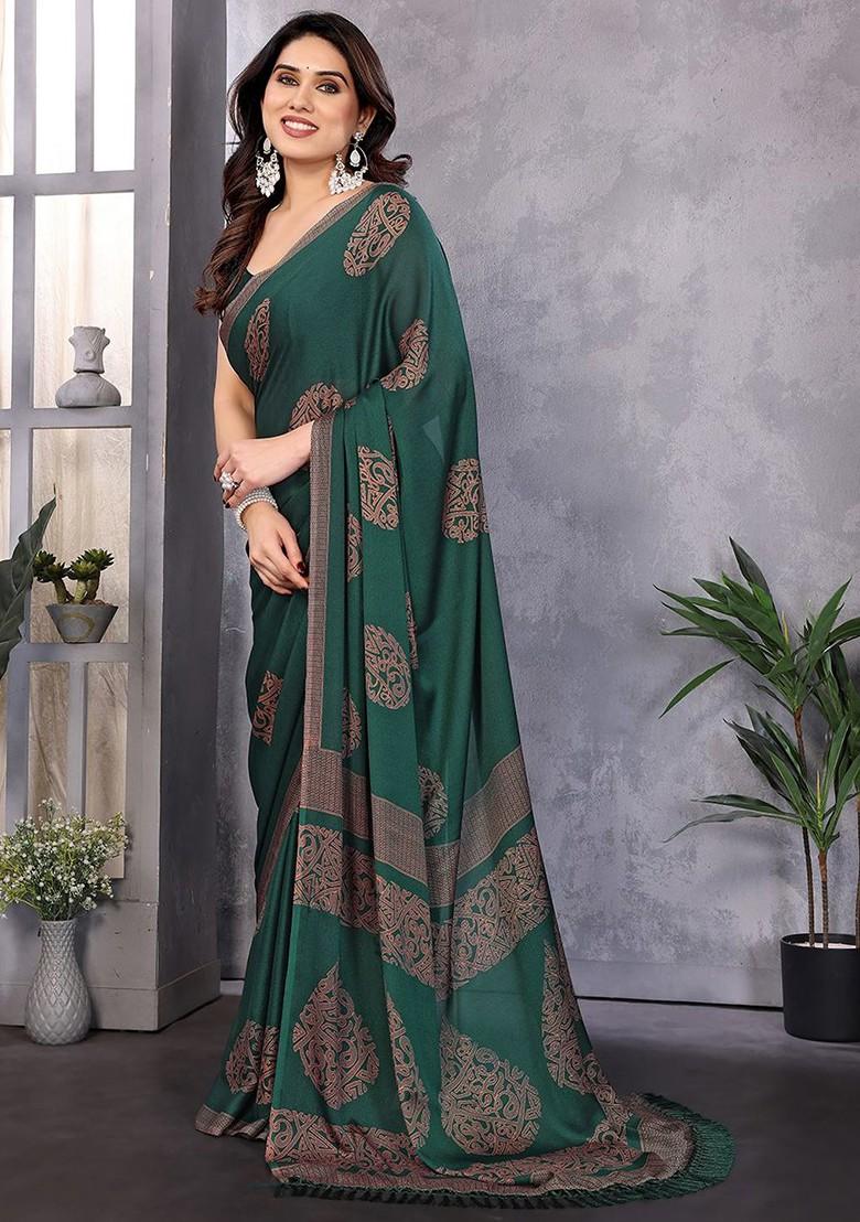 Green Embellished Poly Blend Saree Set
