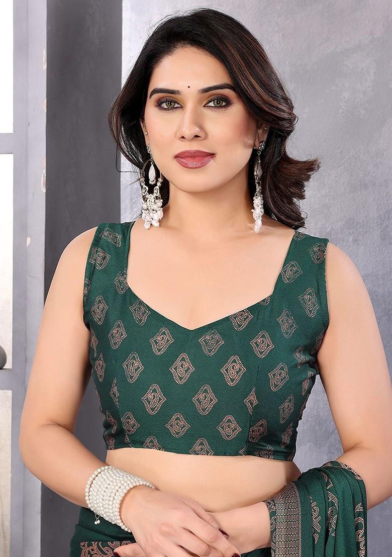 Green Embellished Poly Blend Saree Set