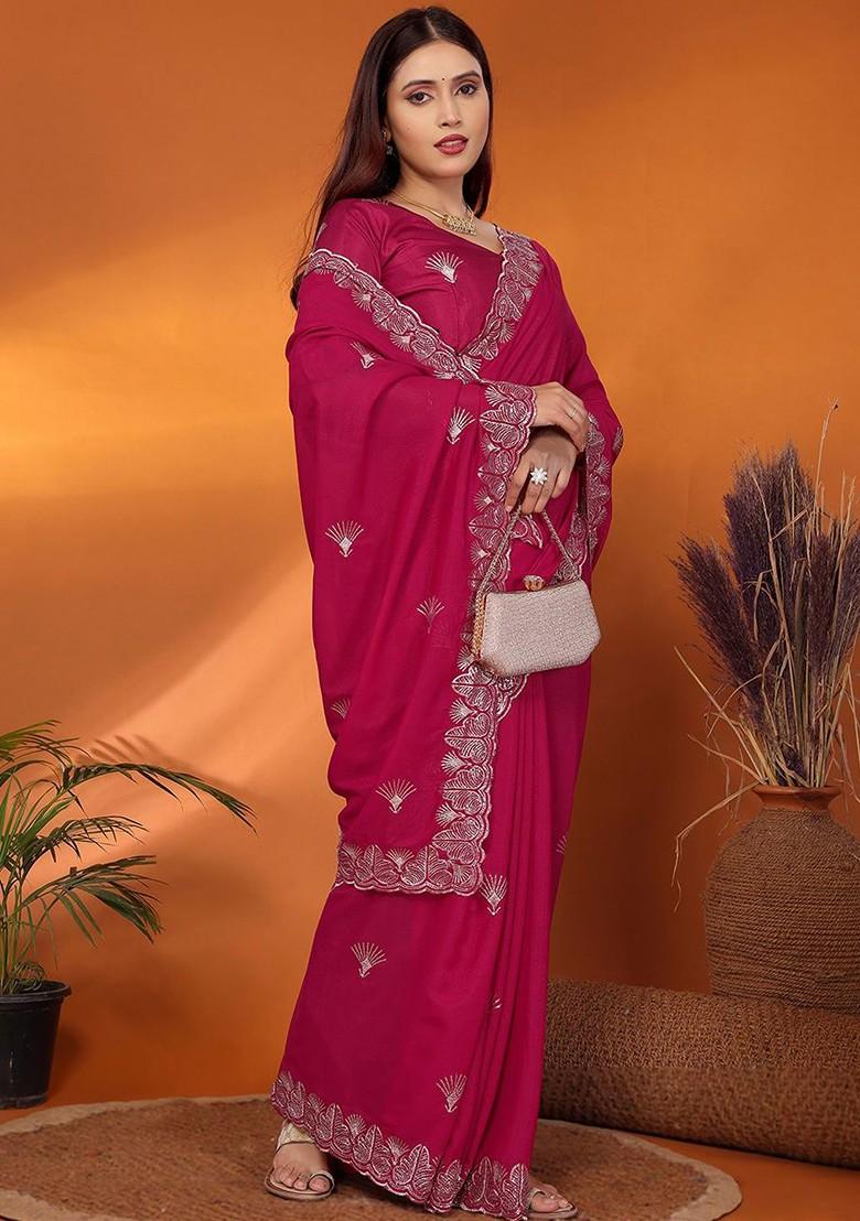 Pink Embellished Georgette Saree Set