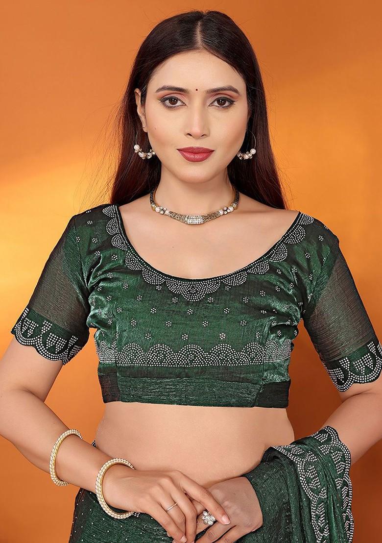Green Embellished Poly Blend Saree Set