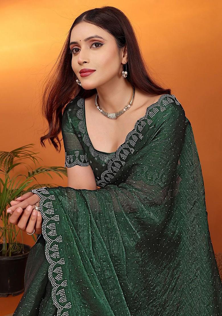 Green Embellished Poly Blend Saree Set