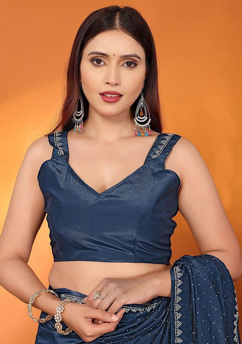 Teal Green Embellished Poly Blend Saree Set