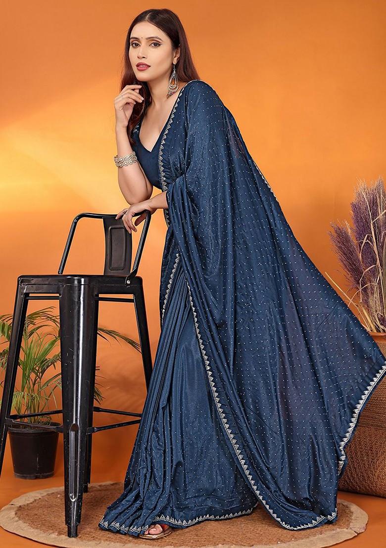 Teal Green Embellished Poly Blend Saree Set