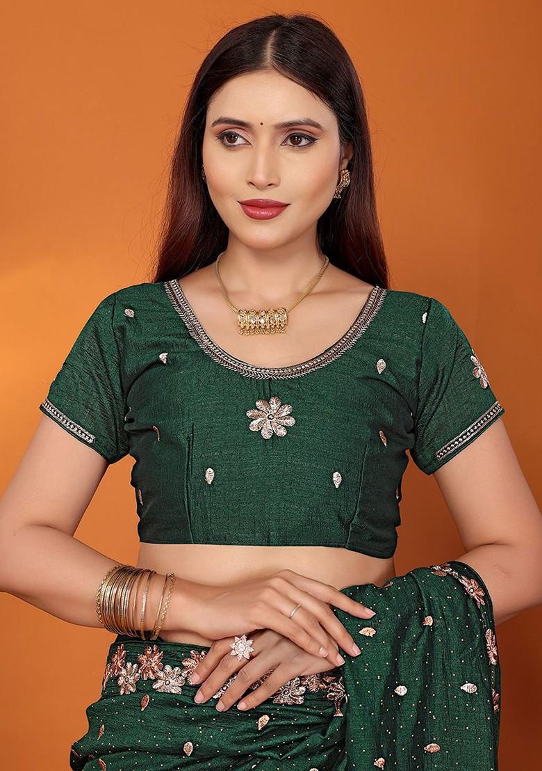 Green Embellished Poly Blend Saree Set