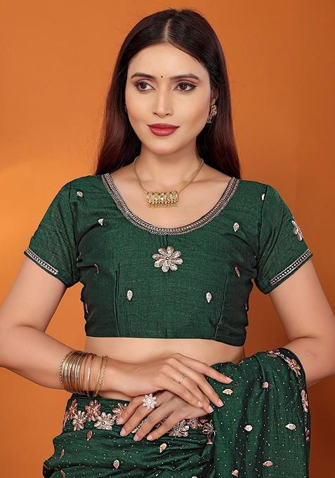 Green Embellished Poly Blend Saree Set