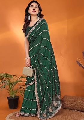 Green Embellished Silk Saree Set