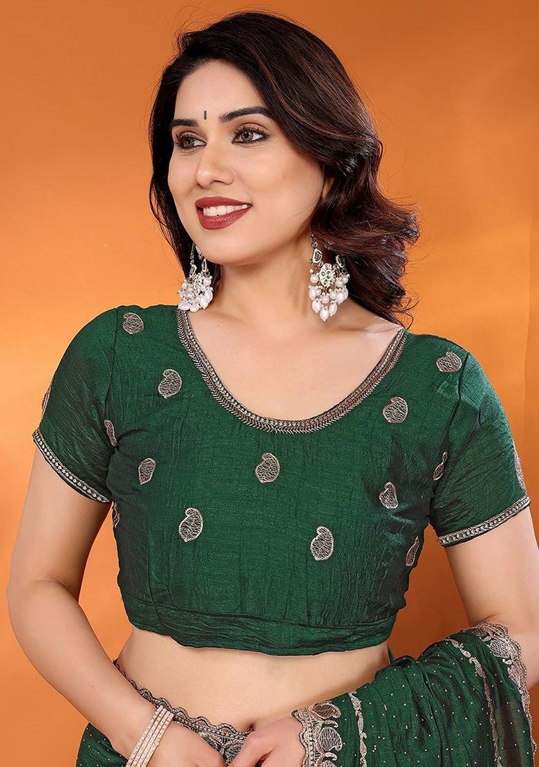 Green Embellished Silk Saree Set