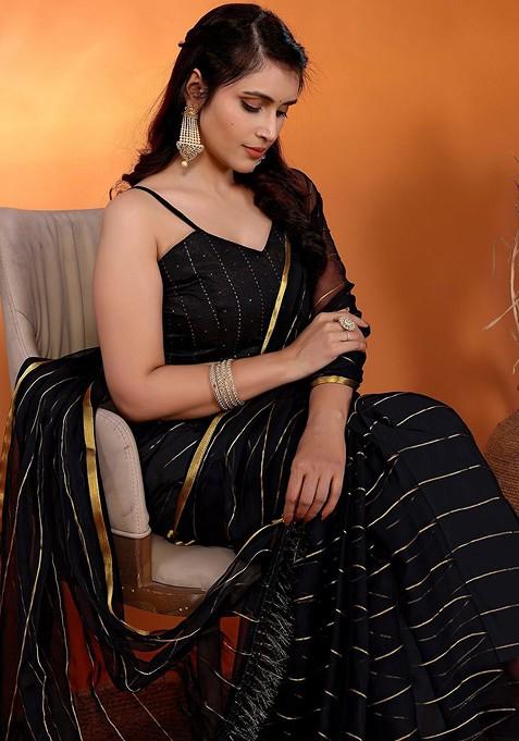 Black Zari Chiffon Saree Set