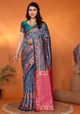 Blue Zari Kanjeevaram Silk Saree Set