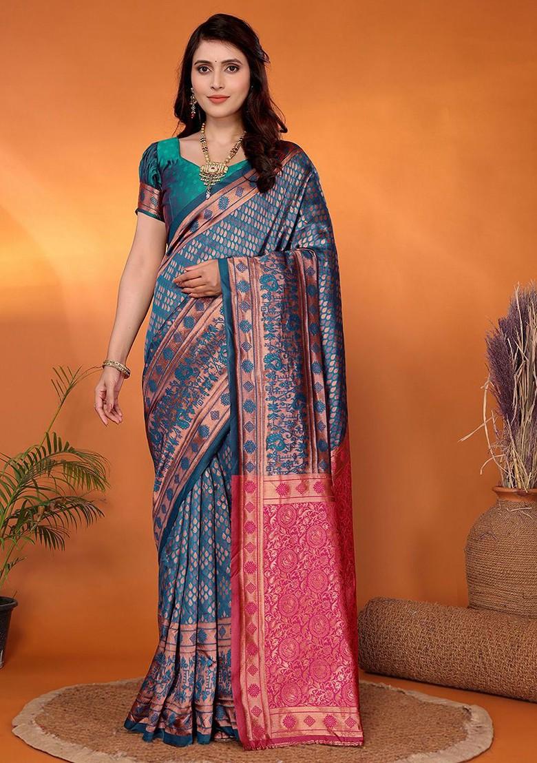 Blue Zari Kanjeevaram Silk Saree Set